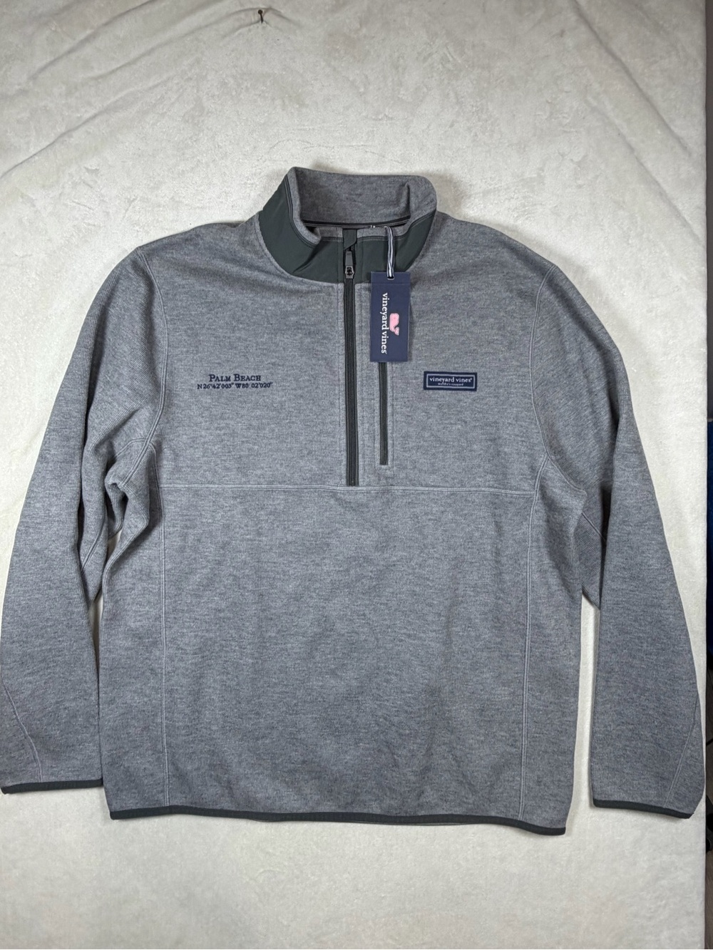 NWT Vineyard Vines Large Palm Beach Gray Quarter-Zip Pullover Better Sweater